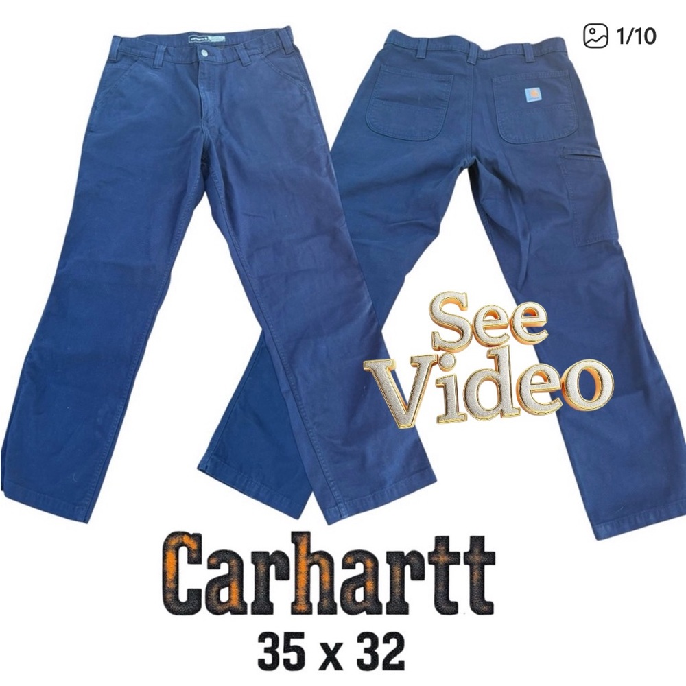 👛 (ANY 2/$45)CARHARTT Relaxed Rugged Flex Fit Blue Cargo Pants 35 x 32